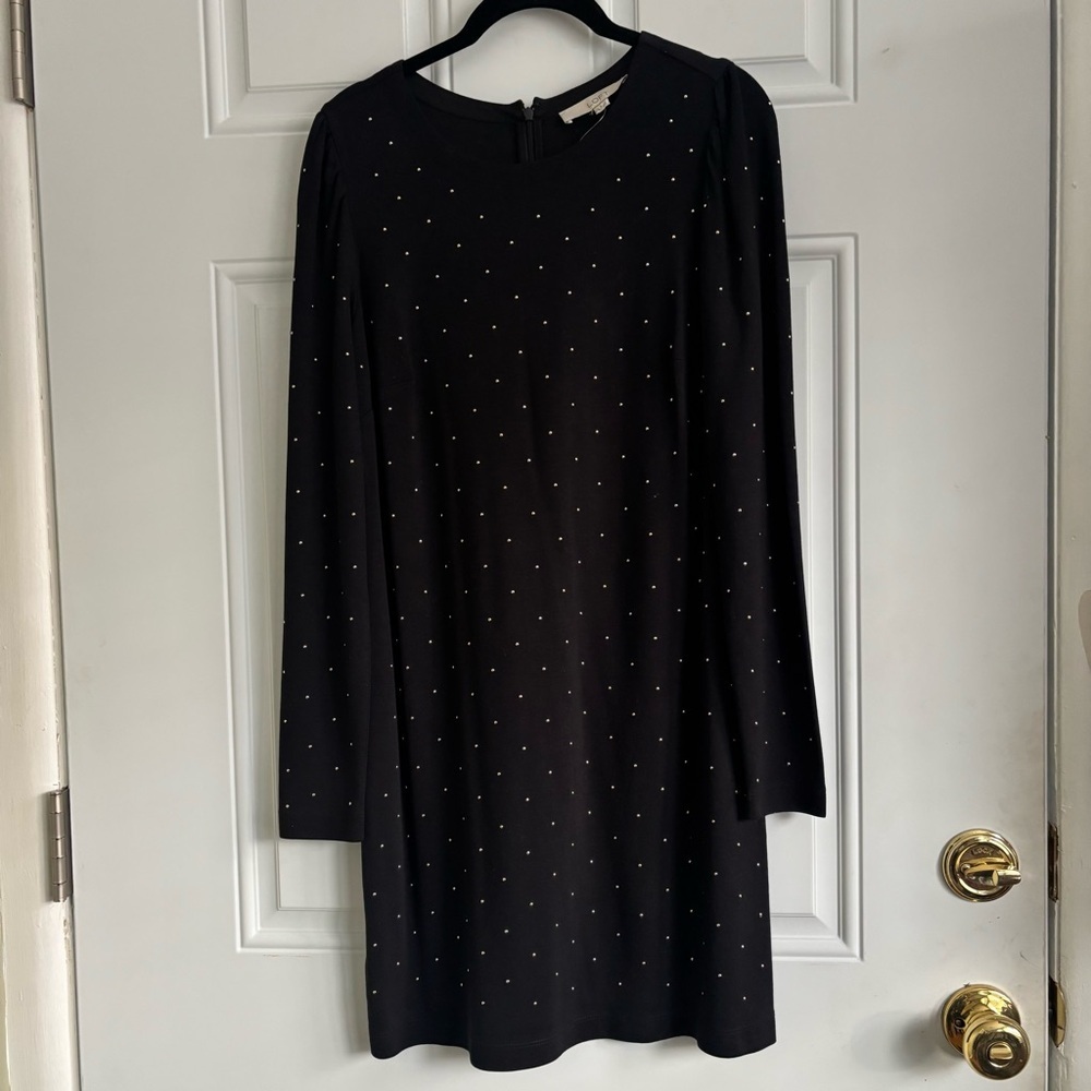 NWT Loft Black Long Sleeve Gold Studded Dress, Size Small